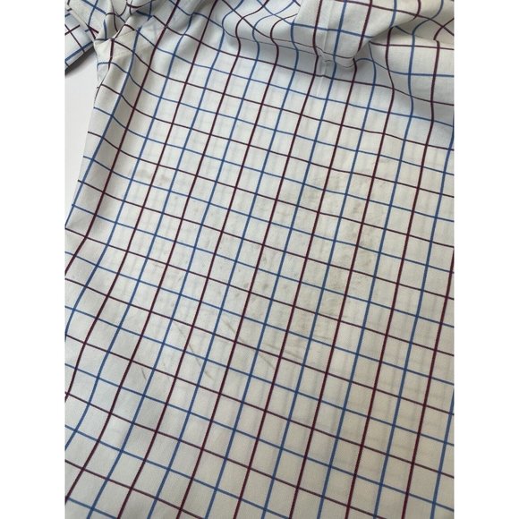 Paul Fredrick Dress Shirt Mens 15 1/2 -  34 trim fit Square Plaid White Blue - Picture 3 of 7
